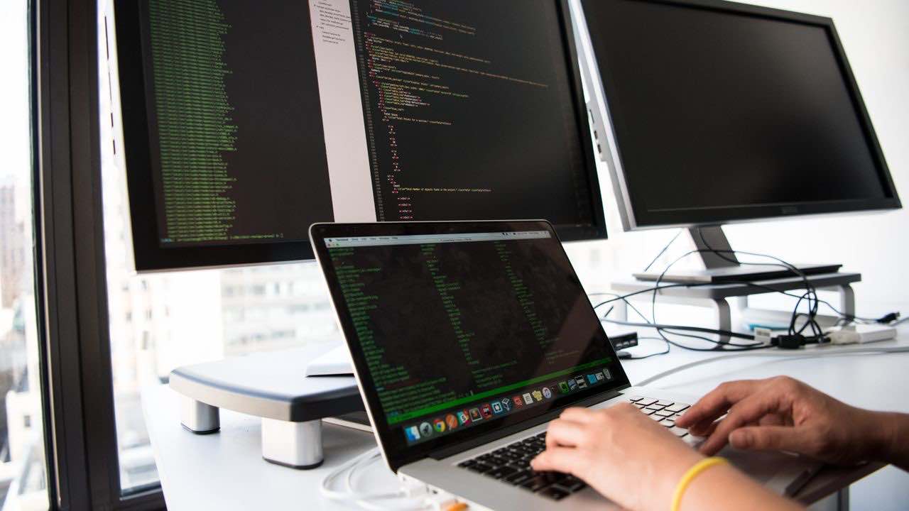 Developer reviewing code while checking website schema markup
